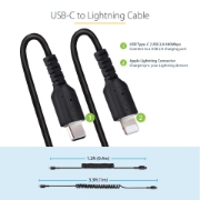 Picture of StarTech.com 1m (3ft) USB C to Lightning Cable, MFi Certified, Coiled iPhone Charger Cable, Black, Durable TPE Jacket Aramid Fiber, Heavy Duty Coil Lightning Cable