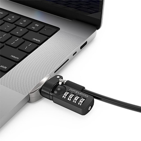 Picture of Compulocks Ledge Lock Adapter for MacBook Pro 16" M1, M2 & M3 with Combination Cable Lock Silver