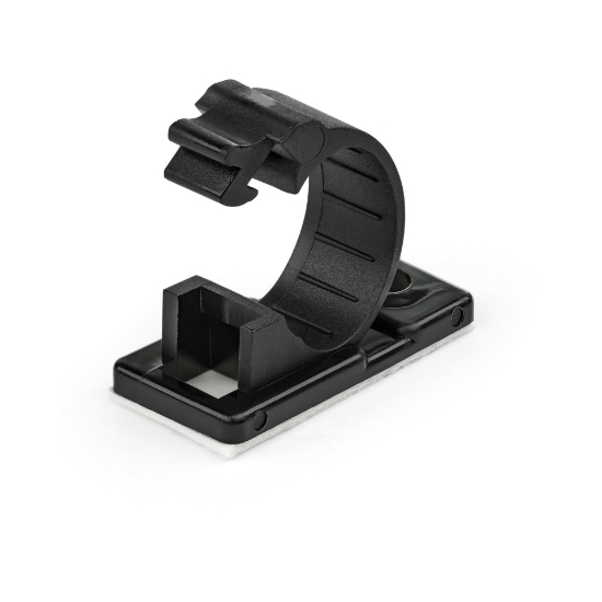 Picture of StarTech.com 100 Adhesive Cable Management Clips Black - Network/Ethernet/Office Desk/Computer Cord Organizer - Sticky Cable/Wire Holders - Nylon Self Adhesive Clamp UL/94V-2 Fire Rated
