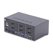 Picture of StarTech.com 2-Port Dual-Monitor DisplayPort KVM Switch, 4K 60Hz, 2x USB 5Gbps Hub Ports, 2x USB 2.0 HID Ports, Hotkey and Push-Button Switching, TAA Compliant - ESD Level 3 Protection