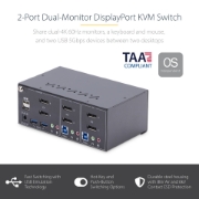 Picture of StarTech.com 2-Port Dual-Monitor DisplayPort KVM Switch, 4K 60Hz, 2x USB 5Gbps Hub Ports, 2x USB 2.0 HID Ports, Hotkey and Push-Button Switching, TAA Compliant - ESD Level 3 Protection