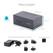 Picture of StarTech.com 2-Port Dual-Monitor DisplayPort KVM Switch, 4K 60Hz, 2x USB 5Gbps Hub Ports, 2x USB 2.0 HID Ports, Hotkey and Push-Button Switching, TAA Compliant - ESD Level 3 Protection