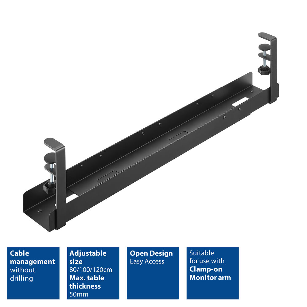 ACT Under desk extendable cable management tray with clamp mount - Zondox