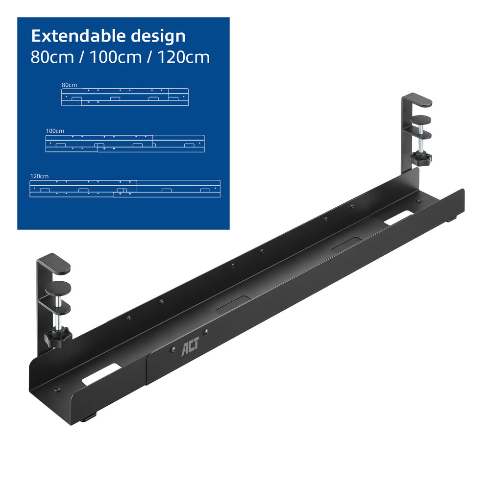 ACT Under desk extendable cable management tray with clamp mount - Zondox