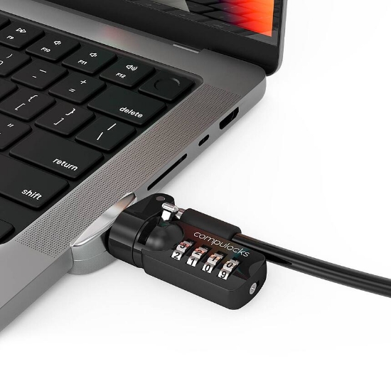 Picture of Compulocks Ledge Lock Adapter for MacBook Pro 14" M1, M2 & M3 with Combination Cable Lock Silver