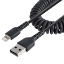 Picture of StarTech.com 1m (3ft) USB to Lightning Cable, MFi Certified, Coiled iPhone Charger Cable, Black, Durable TPE Jacket Aramid Fiber, Heavy Duty Coil Lightning Cable