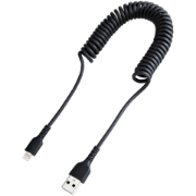 Picture of StarTech.com 1m (3ft) USB to Lightning Cable, MFi Certified, Coiled iPhone Charger Cable, Black, Durable TPE Jacket Aramid Fiber, Heavy Duty Coil Lightning Cable