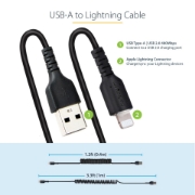 Picture of StarTech.com 1m (3ft) USB to Lightning Cable, MFi Certified, Coiled iPhone Charger Cable, Black, Durable TPE Jacket Aramid Fiber, Heavy Duty Coil Lightning Cable