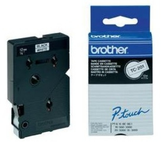 Picture of Brother Gloss Laminated Labelling Tape - 12mm, Black/White, 10-pk label-making tape TC