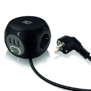 Picture of ACT Power socket cube (PDU) with 3 sockets, USB-A ports, 1.5m