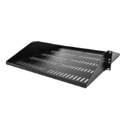 Picture of StarTech.com 2U Server Rack Shelf, Center Mounted Universal Vented Rackmount Cantilever Tray for 19" Network Equipment Rack, Heavy Duty Steel, 200lb Capacity, 20" Deep, Black