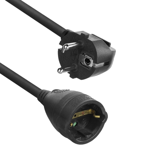 Picture of ACT Powercord extension cable CEE 7/7 male (angled) - CEE 7/7 female black 10 m