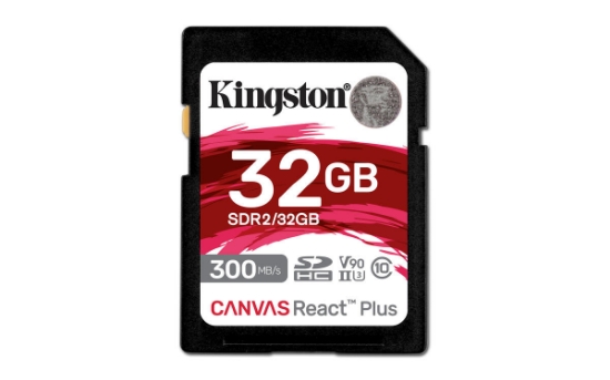 Picture of Kingston Technology 32GB Canvas React Plus SDHC UHS-II 300R/260W U3 V90 for Full HD/4K/8K