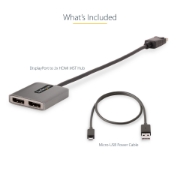 Picture of StarTech.com DP to Dual HDMI MST HUB - Dual HDMI 4K 60Hz - DisplayPort Multi Monitor Adapter with 1ft / 30cm cable - DP 1.4 Multi Stream Transport Hub, DSC | HBR3 - DP to HDMI Splitter