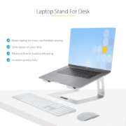 Picture of StarTech.com Laptop Stand for Desk, Supports 5kg/11lb, Aluminum, Silver, Ergonomic Laptop Riser, Portable Laptop Holder, Computer Stand for Macbook Air/Pro, Dell XPS, Lenovo