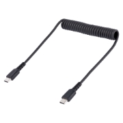 Picture of StarTech.com 20in (50cm) USB C Charging Cable, Coiled Heavy Duty Fast Charge & Sync USB-C Cable, USB 2.0 Type-C Cable, Rugged Aramid Fiber, Durable Male to Male USB Cable, Black