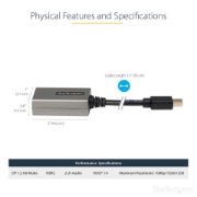 Picture of StarTech.com Mini DisplayPort to HDMI Adapter - mDP to HDMI Adapter Dongle - 1080p - Mini DisplayPort 1.2 to HDMI Monitor/Display - Mini DP to HDMI Video Converter - 12" Long Attached Cable - Upgraded Version of MDP2HDMI