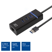 Picture of ACT USB hub 3.0 3 port USB-A, Gigabit ethernet