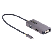 Picture of StarTech.com USB C Video Adapter, USB C to HDMI DVI VGA Adapter, Up to 4K 60Hz, Aluminum, Multiport Video Display Adapter, Thunderbolt 3 / 4 Compatible, USB Type C Travel Adapter
