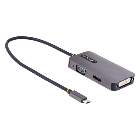 Picture of StarTech.com USB C Video Adapter, USB C to HDMI DVI VGA Adapter, Up to 4K 60Hz, Aluminum, Multiport Video Display Adapter, Thunderbolt 3 / 4 Compatible, USB Type C Travel Adapter