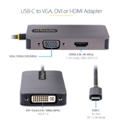 Picture of StarTech.com USB C Video Adapter, USB C to HDMI DVI VGA Adapter, Up to 4K 60Hz, Aluminum, Multiport Video Display Adapter, Thunderbolt 3 / 4 Compatible, USB Type C Travel Adapter
