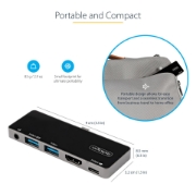 Picture of StarTech.com USB C Multiport Adapter - USB-C to 4K 60Hz HDMI 2.0, 100W Power Delivery Pass-Through Charging, 3-Port USB 3.0 Hub, Audio - USB-C Mini Dock - Portable USB Type-C Travel Dock