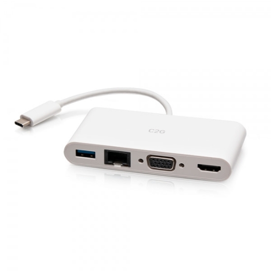 Picture of C2G USB-C® to HDMI®, VGA, USB-A, and RJ45 Multiport Adapter - 4K 30Hz - White