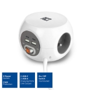 Picture of ACT Power socket cube (PDU) with 3 sockets type E, USB-C/USB-A ports, 1.5m