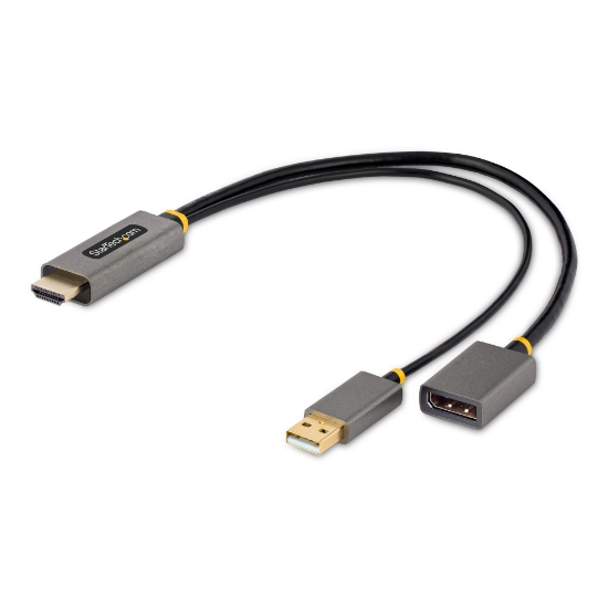 Picture of StarTech.com 1ft (30cm) HDMI to DisplayPort Adapter Cable, Active 4K 60Hz HDMI 2.0 to DP 1.2 Converter, HDR, USB Bus Powered, HDMI Source to DisplayPort Monitor for Laptops/PC
