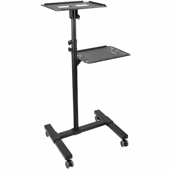 Picture of StarTech.com Mobile Projector and Laptop Stand/Cart - Heavy Duty Portable Projector Stand (2 Shelves, hold 22lb/10kg each) - Height Adjustable Rolling Presentation Cart w/Lockable Wheels