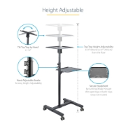 Picture of StarTech.com Mobile Projector and Laptop Stand/Cart - Heavy Duty Portable Projector Stand (2 Shelves, hold 22lb/10kg each) - Height Adjustable Rolling Presentation Cart w/Lockable Wheels
