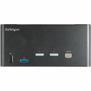 Picture of StarTech.com 2 Port Triple Monitor DisplayPort KVM Switch - 4K 60Hz UHD HDR - Desktop DP 1.2 KVM with 2 Port USB 3.0 Hub (5Gbps) & 4x USB 2.0 HID Ports, Audio - Hotkey Switching - TAA
