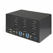 Picture of StarTech.com 2 Port Triple Monitor DisplayPort KVM Switch - 4K 60Hz UHD HDR - Desktop DP 1.2 KVM with 2 Port USB 3.0 Hub (5Gbps) & 4x USB 2.0 HID Ports, Audio - Hotkey Switching - TAA