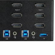 Picture of StarTech.com 2 Port Triple Monitor DisplayPort KVM Switch - 4K 60Hz UHD HDR - Desktop DP 1.2 KVM with 2 Port USB 3.0 Hub (5Gbps) & 4x USB 2.0 HID Ports, Audio - Hotkey Switching - TAA