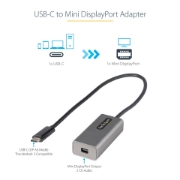 Picture of StarTech.com USB C to Mini DisplayPort Adapter - 4K 60Hz USB-C to mDP Adapter Dongle - USB Type-C to Mini DP Monitor - Video Converter - Works w/Thunderbolt 3-12" Long Attached Cable - Upgraded Version of CDP2MDP