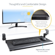 Picture of StarTech.com Under-Desk Keyboard Tray, Clamp-on Ergonomic Keyboard Holder, Up to 12kg (26.5lb), Sliding Keyboard and Mouse Drawer with C-Clamps, Height Adjustable Keyboard Tray (3.9/4.7/5.5 in)