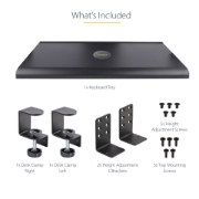 Picture of StarTech.com Under-Desk Keyboard Tray, Clamp-on Ergonomic Keyboard Holder, Up to 12kg (26.5lb), Sliding Keyboard and Mouse Drawer with C-Clamps, Height Adjustable Keyboard Tray (3.9/4.7/5.5 in)