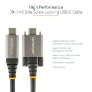 Picture of StarTech.com 3ft (1m) Side Screw Locking USB C Cable 10Gbps - USB-IF Certified USB-C Cable - USB 3.1/3.2 Gen 2 Type-C Cable - 100W (5A) Power Delivery Charging, DP Alt Mode - Dual Screw Lock - USB-C Cord Charge/Sync