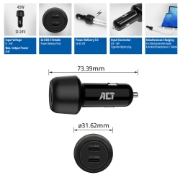 Picture of ACT 2-port USB-C Fast Car Charger 45W with Power Delivery