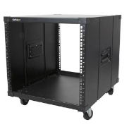Picture of StarTech.com 4-Post 9U Mobile Open Frame Server Rack, Four Post Network Rack with Wheels, 19" Rolling Rack for Home/Office Narrow Floor Spaces, Small Data Rack for Computer/AV/IT Equipment - TAA Compliant