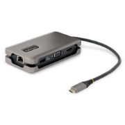 Picture of StarTech.com USB-C Multiport Adapter - HDMI/VGA - 4K 60Hz - 3-Port USB Hub - 100W Power Delivery Pass-Through - GbE - Travel Mini Docking Station w/ Charging - 1ft/30cm Wrap-Around Cable