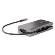 Picture of StarTech.com USB-C Multiport Adapter - HDMI/VGA - 4K 60Hz - 3-Port USB Hub - 100W Power Delivery Pass-Through - GbE - Travel Mini Docking Station w/ Charging - 1ft/30cm Wrap-Around Cable