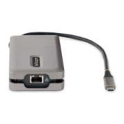 Picture of StarTech.com USB-C Multiport Adapter - HDMI/VGA - 4K 60Hz - 3-Port USB Hub - 100W Power Delivery Pass-Through - GbE - Travel Mini Docking Station w/ Charging - 1ft/30cm Wrap-Around Cable
