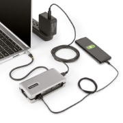 Picture of StarTech.com USB-C Multiport Adapter - HDMI/VGA - 4K 60Hz - 3-Port USB Hub - 100W Power Delivery Pass-Through - GbE - Travel Mini Docking Station w/ Charging - 1ft/30cm Wrap-Around Cable