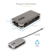 Picture of StarTech.com USB-C Multiport Adapter - HDMI/VGA - 4K 60Hz - 3-Port USB Hub - 100W Power Delivery Pass-Through - GbE - Travel Mini Docking Station w/ Charging - 1ft/30cm Wrap-Around Cable