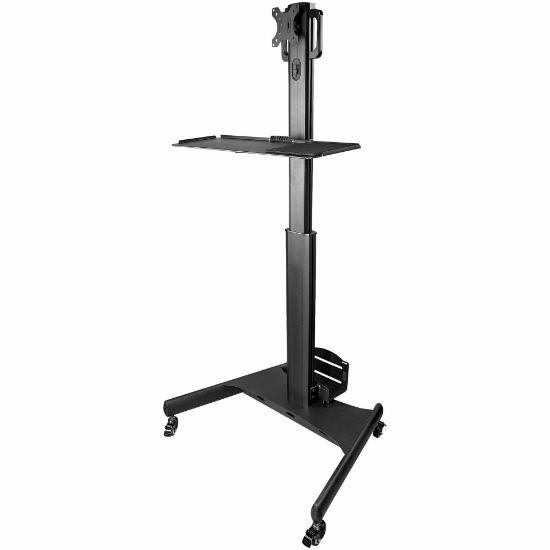 Picture of StarTech.com Mobile Workstation Cart with Monitor Mount, CPU/PC Holder, Keyboard Tray - Ergonomic Height Adjustable Desktop Computer Cart - Rolling Mobile Standing Workstation on Wheels