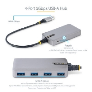 Picture of StarTech.com 4-Port USB Hub - USB 3.0 5Gbps, Bus Powered, USB-A to 4x USB-A Hub w/ Optional Auxiliary Power Input - Portable Desktop/Laptop USB Hub, 1ft/30cm Cable, USB Expansion Hub