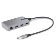 Picture of StarTech.com 3-Port USB Hub with Ethernet - 3x USB-A Ports - Gigabit Ethernet (RJ-45) - USB 3.0 5Gbps - Bus-Powered - 1ft/30cm Long Cable - Portable Laptop USB Hub Adapter w/ GbE