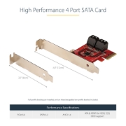 Picture of StarTech.com SATA PCIe Card - 4 Port PCIe SATA Expansion Card - 6Gbps - Low Profile Bracket - Stacked SATA Connectors - ASM1164 Non-Raid - PCI Express to SATA Converter