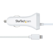 Picture of StarTech.com Lightning Car Charger with Coiled Cable, 1m Coiled Lightning Cable, 12W, White, 2 Port USB Car Charger Adapter for Phones and Tablets, Dual USB In Car iPhone Charger